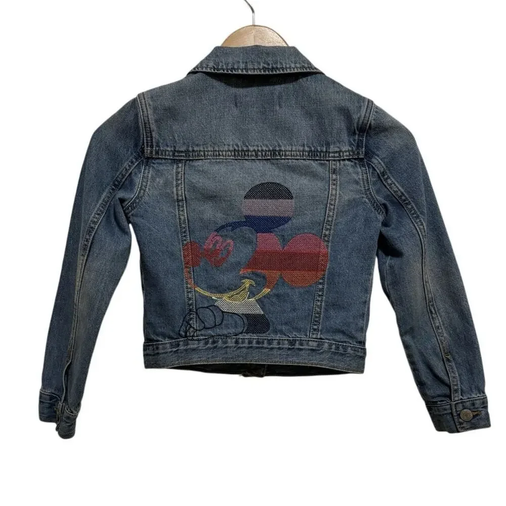 Disney Gap Girls M 8-9  Blue Cotton Long Sleeve Mickey Button Front Denim Jacket